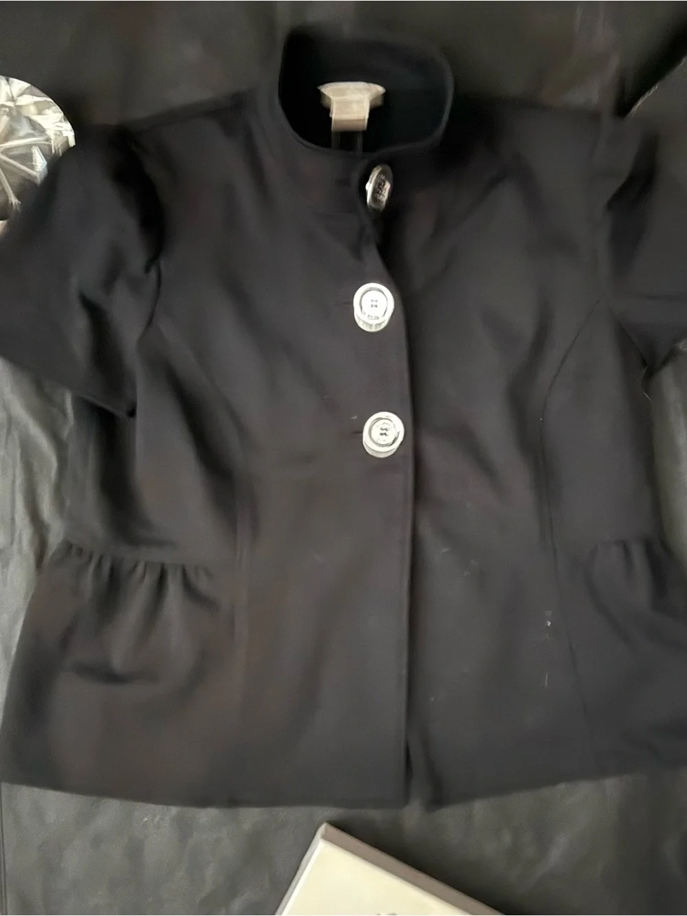 Michael Kors Black Short Peplum Blazer with Silver Buttons